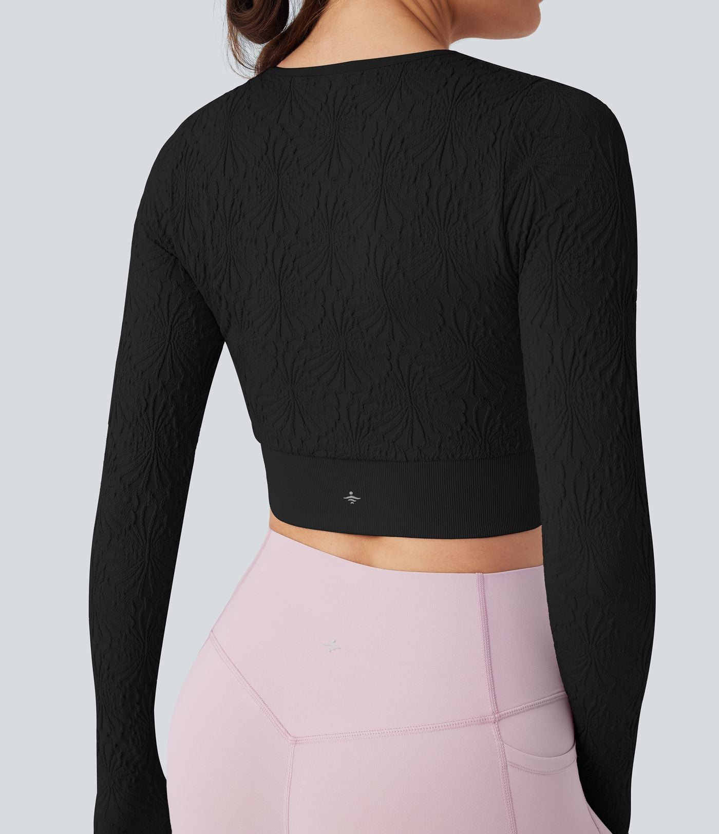 Haut de sport yoga court ajusté jacquard à manches longues sans couture OneForm Seamless Flow