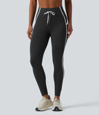 Legging de yoga 7/8 ventre plat taille haute avec cordon de serrage rayé color block et poches