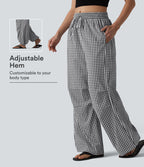 Pantalon ample décontracté à carreaux vichy, taille mi-haute, cordon de serrage et poches