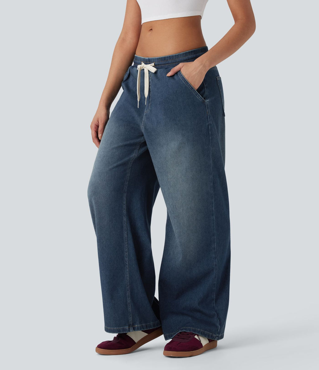Jean ample en denim extensible à taille basse avec cordon Halara Flex™ avec multiples poches