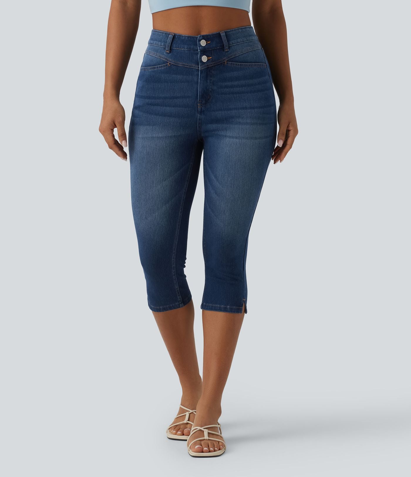 Halara Flex™ Jean slim casual capri taille haute avec fentes et poches