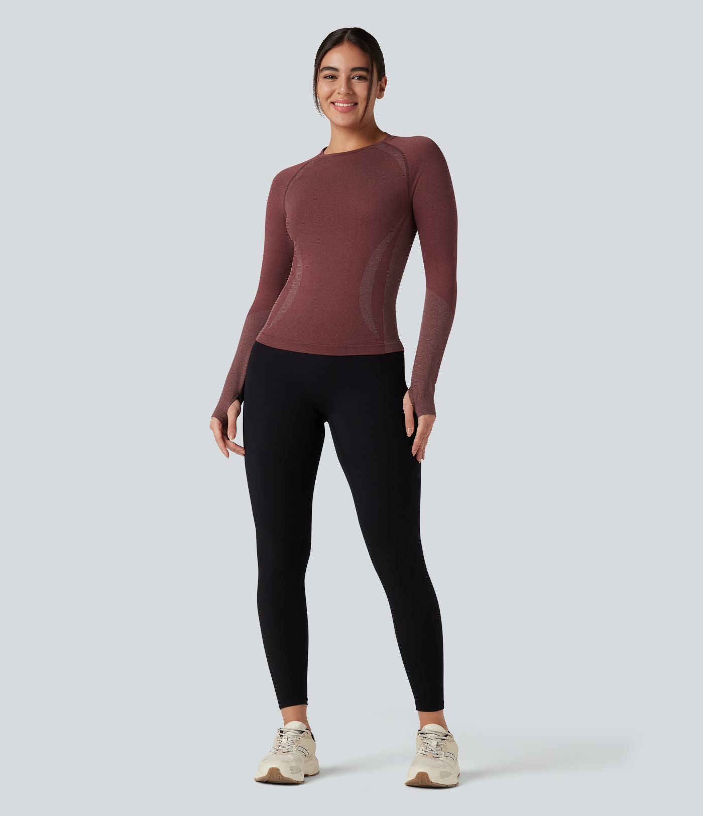 Haut de sport yoga manches raglan longues avec passants pouces sans couture OneForm Seamless Flow