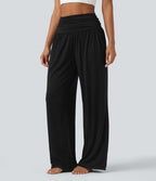 Pantalon de yoga large froncé chiné taille haute avec poches