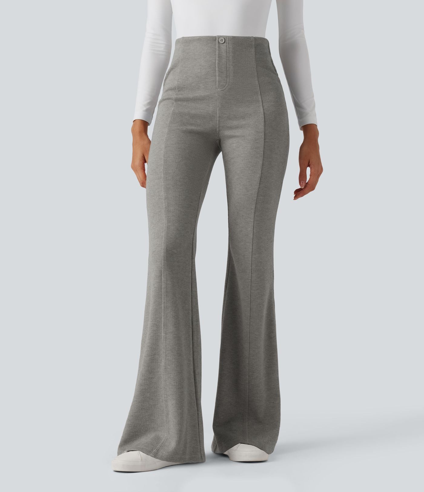 Pantalon  taille haute décontracté évasé côtelé gainant