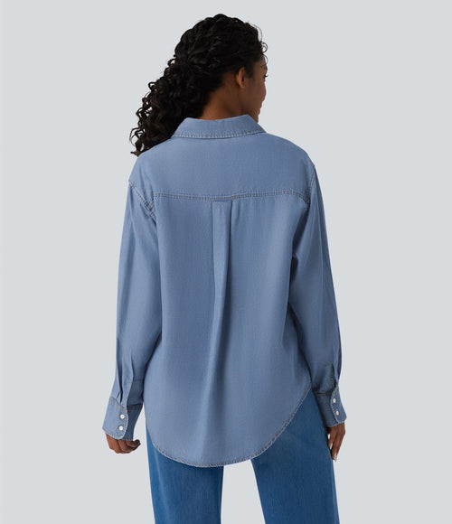 Chemise casual denim en lyocell manches longues avec poches