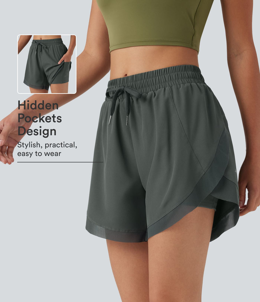 Short de running 2-en-1 taille mi-haute 12,5 cm avec cordon, ourlet incurvé, mesh contrasté et poches