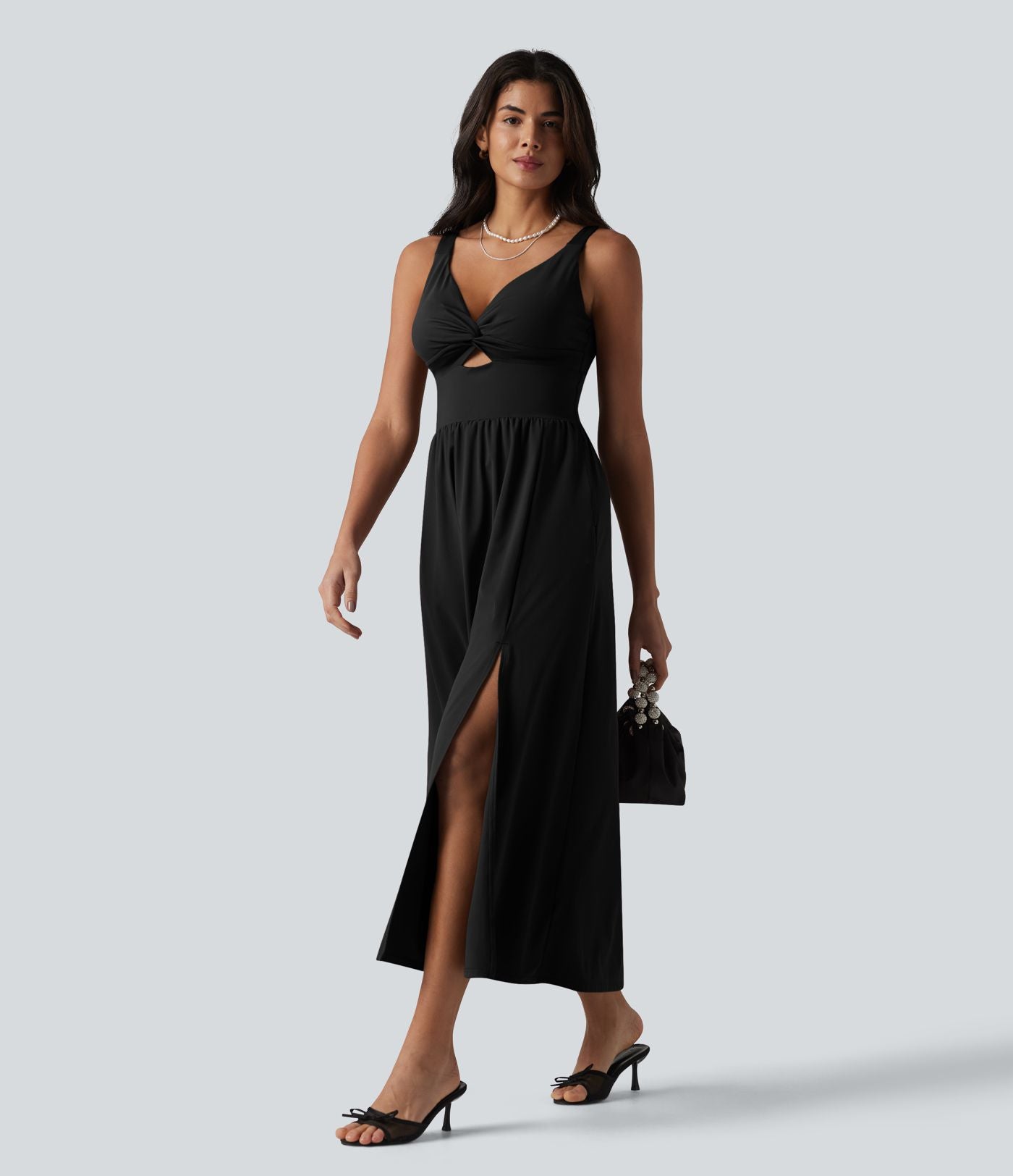 Robe midi SoftlyZero™ Airy effet frais InstantCool sans manches col V avec coques intégrées non amovibles et poches, bonnets E-G