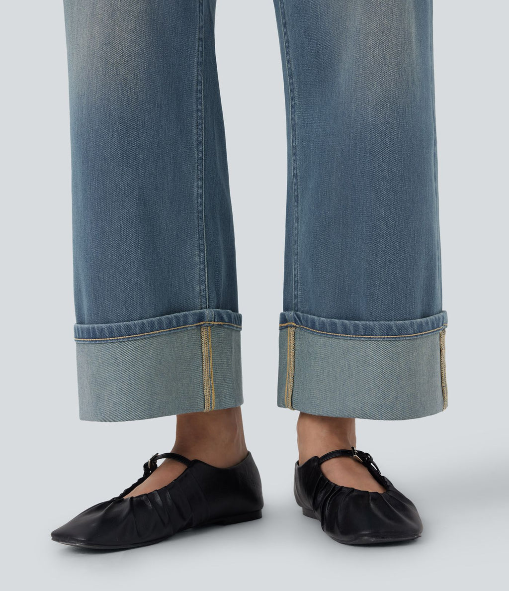 Halara Flex™ Jean Larges Taille Haute Ourlet Roulotté Multiples Poches