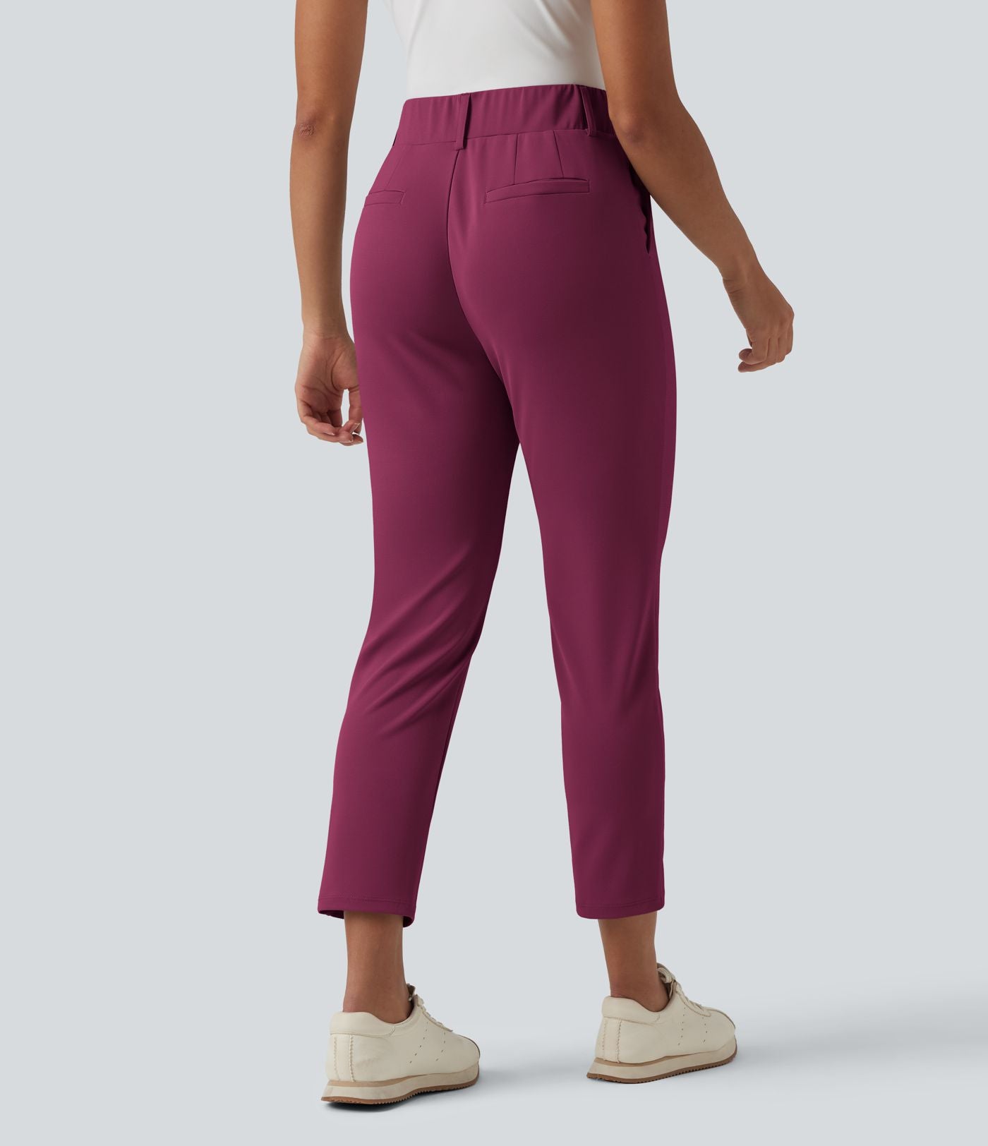 Pantalon de golf fuselé crêpe taille haute avec poches