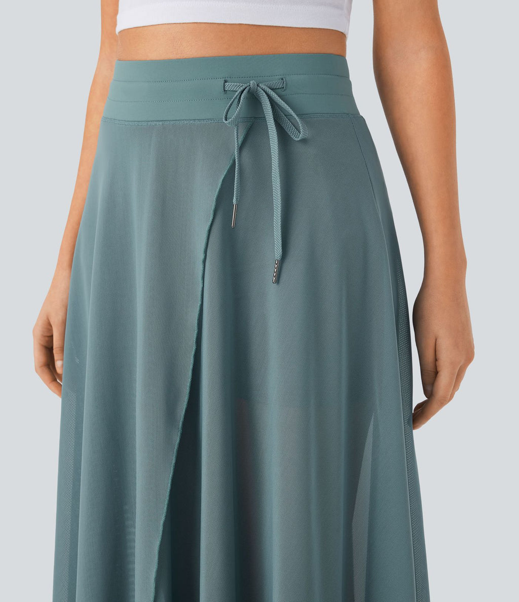 Jupe longue fluide 2-en-1 taille haute avec empiècements en résille
