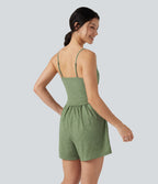 Combi-short casual 2-en-1 chiné froncé avec brassière intégrée et poches — Édition Easy Peasy
