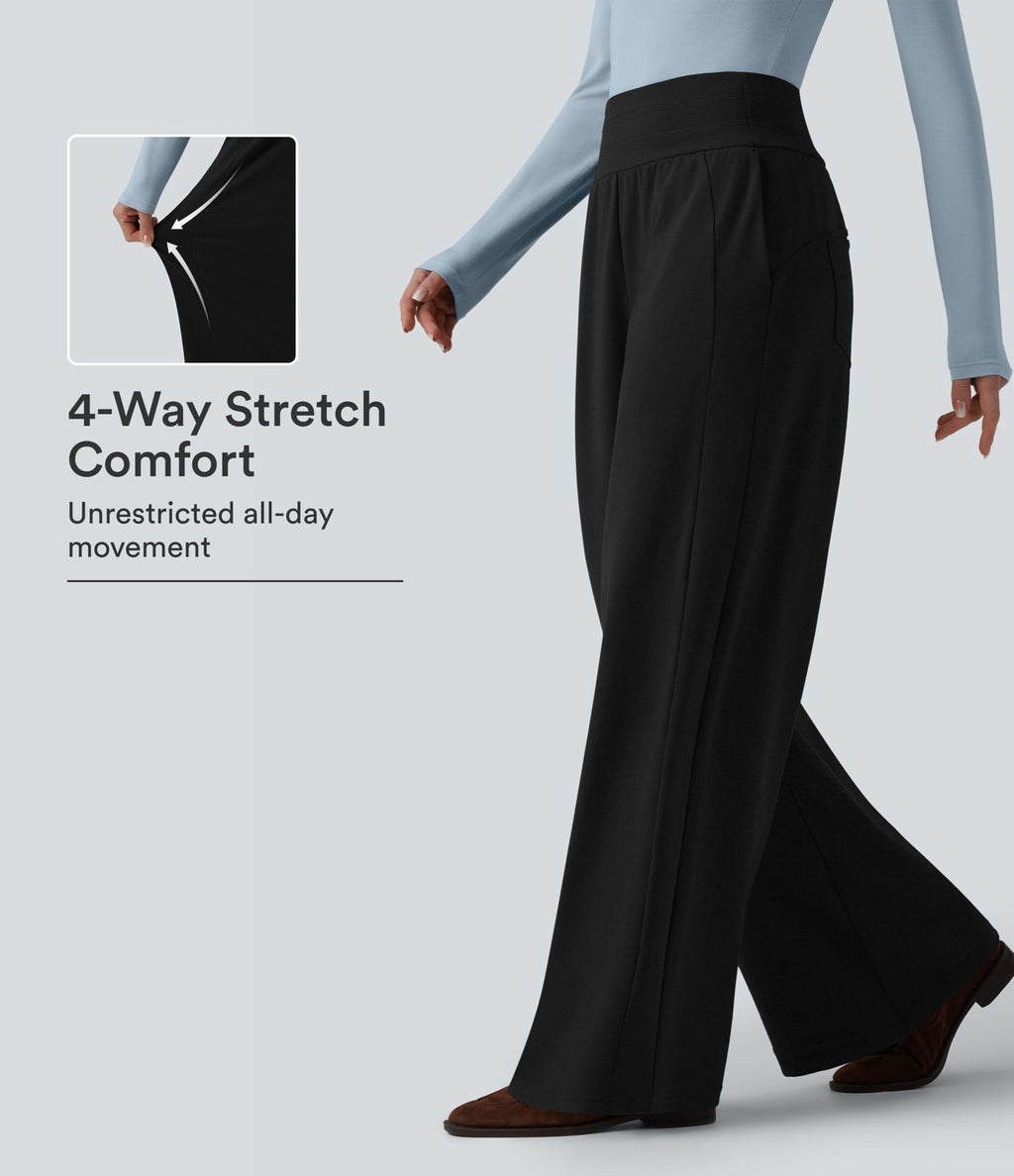 Pantalon large casual taille haute avec poches