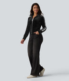 Veste casual en velours à rayures col cheminée et manches longues