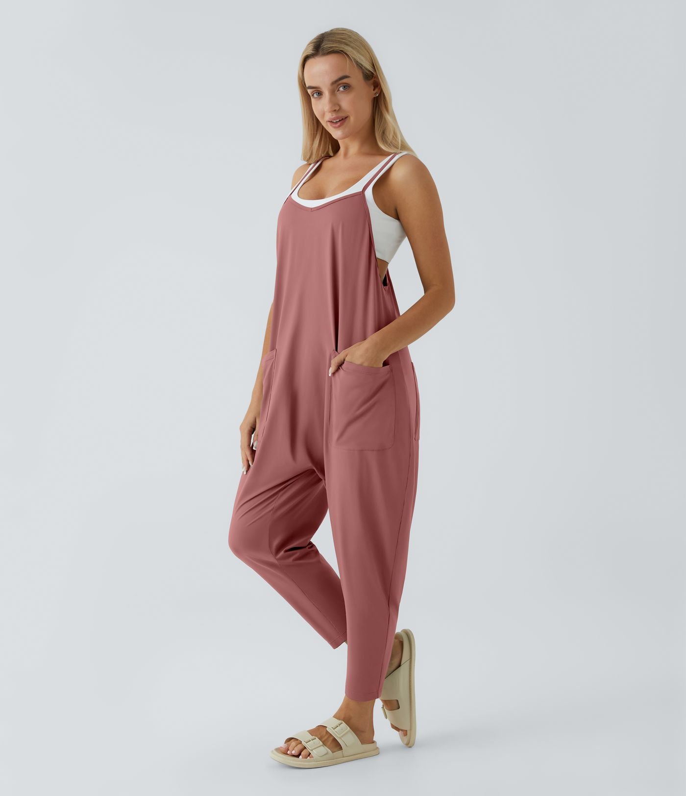 Combinaison Casual à Jambes Fuselées Chevilles Lâche Dos Nu Poches Multiples