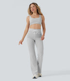 Pantalon de yoga évasé à rayures, taille haute, cordon et poches