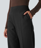 Pantalon tailleur taille haute fermeture éclair jambe droite avec poches