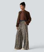 Pantalon baggy imprimé léopard taille haute avec cordon de serrage et poches