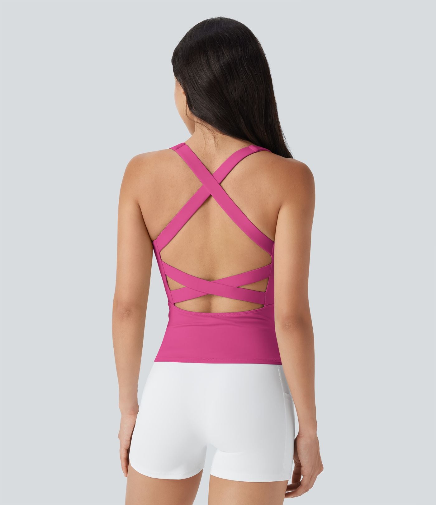 Débardeur de course crop top dos nu col carré bretelles croisées Softlyzero™ Airy Cool Touch - longueur rallongée - UPF50+