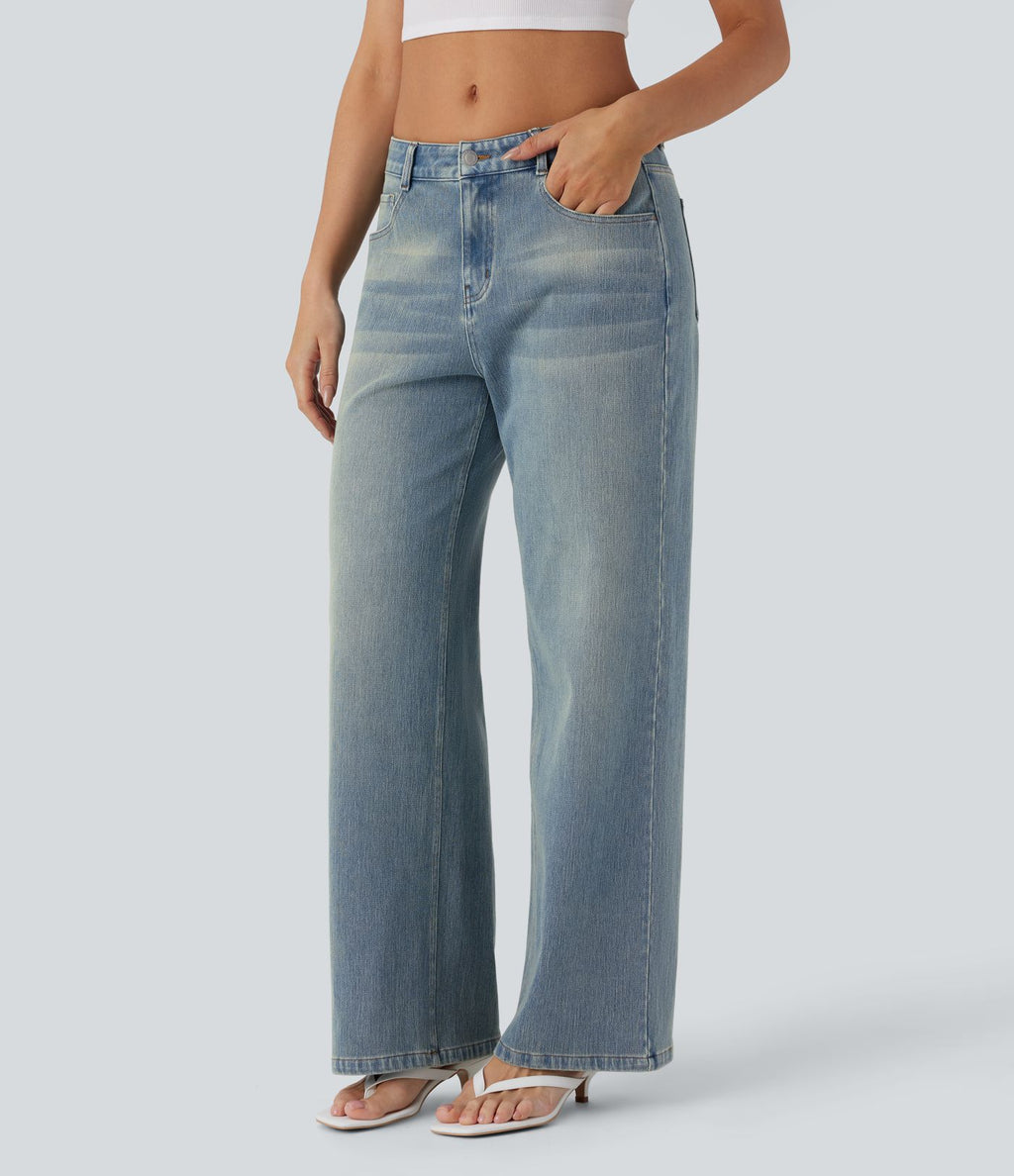 Jean ample délavé taille basse Halara Flex™ à poches multiples
