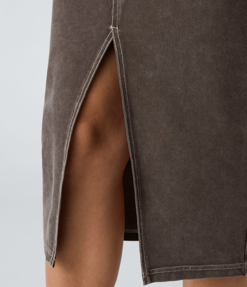 Halara Flex™ Jupe Mi-longue Casual En Denim Extensible Coloré A Poches Multiples Taille Haute