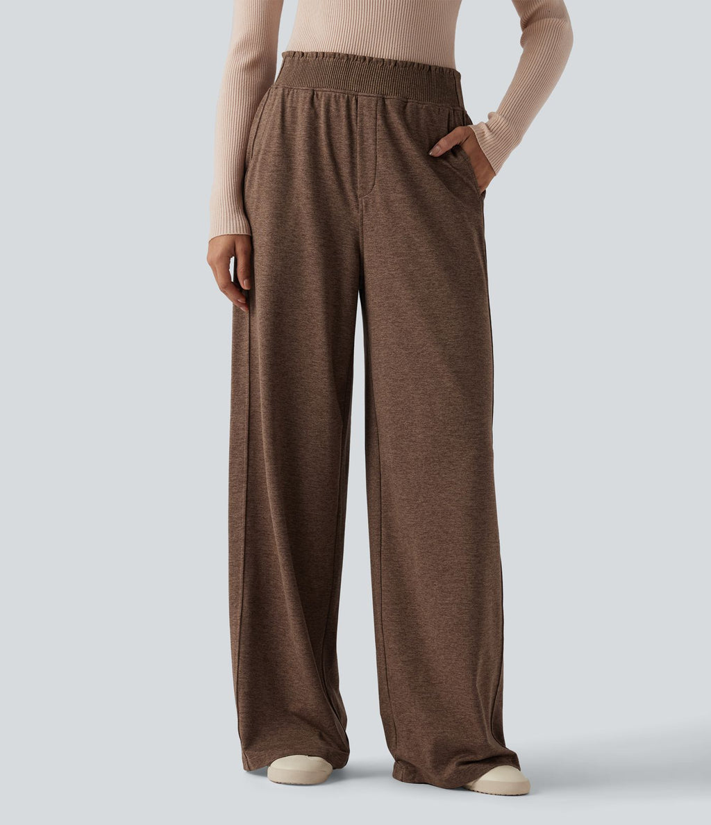 Jogging décontracté thermique large taille haute chiné séchage rapide avec finitions ondulées et poches - UPF40+