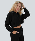 Sweatshirt en Coton Casual à Manches Longues avec Cordon de Serrage et Zipper Style Waffle