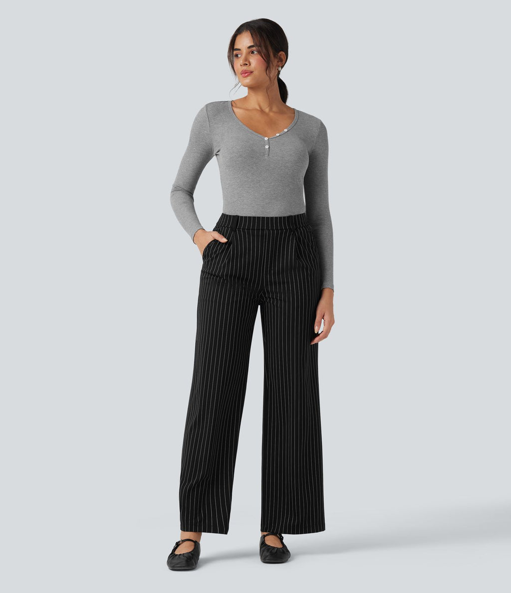 Pantalon Halara Flex™ tailleur droit taille haute rayé effet frais InstantCool avec poches