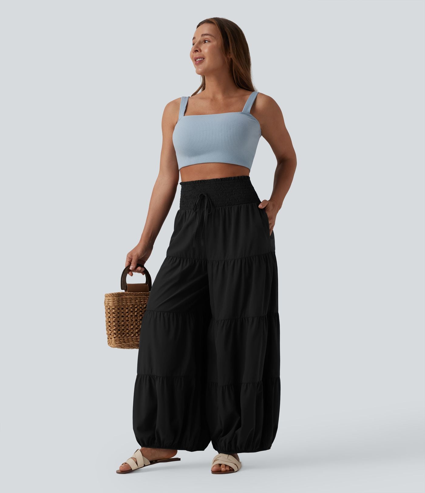 Pantalon bouffant Breezeful™ coupe ballon froncé noué séchage rapide taille haute avec poches
