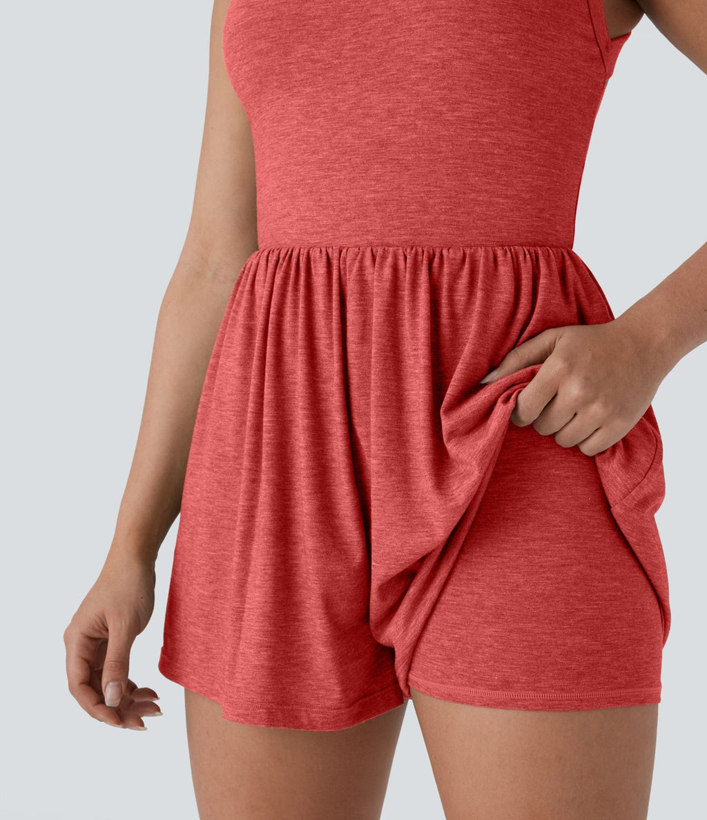 Combishort de villégiature 2-en-1 à dos nu, design torsadé, poches latérales - Édition Easy Peasy