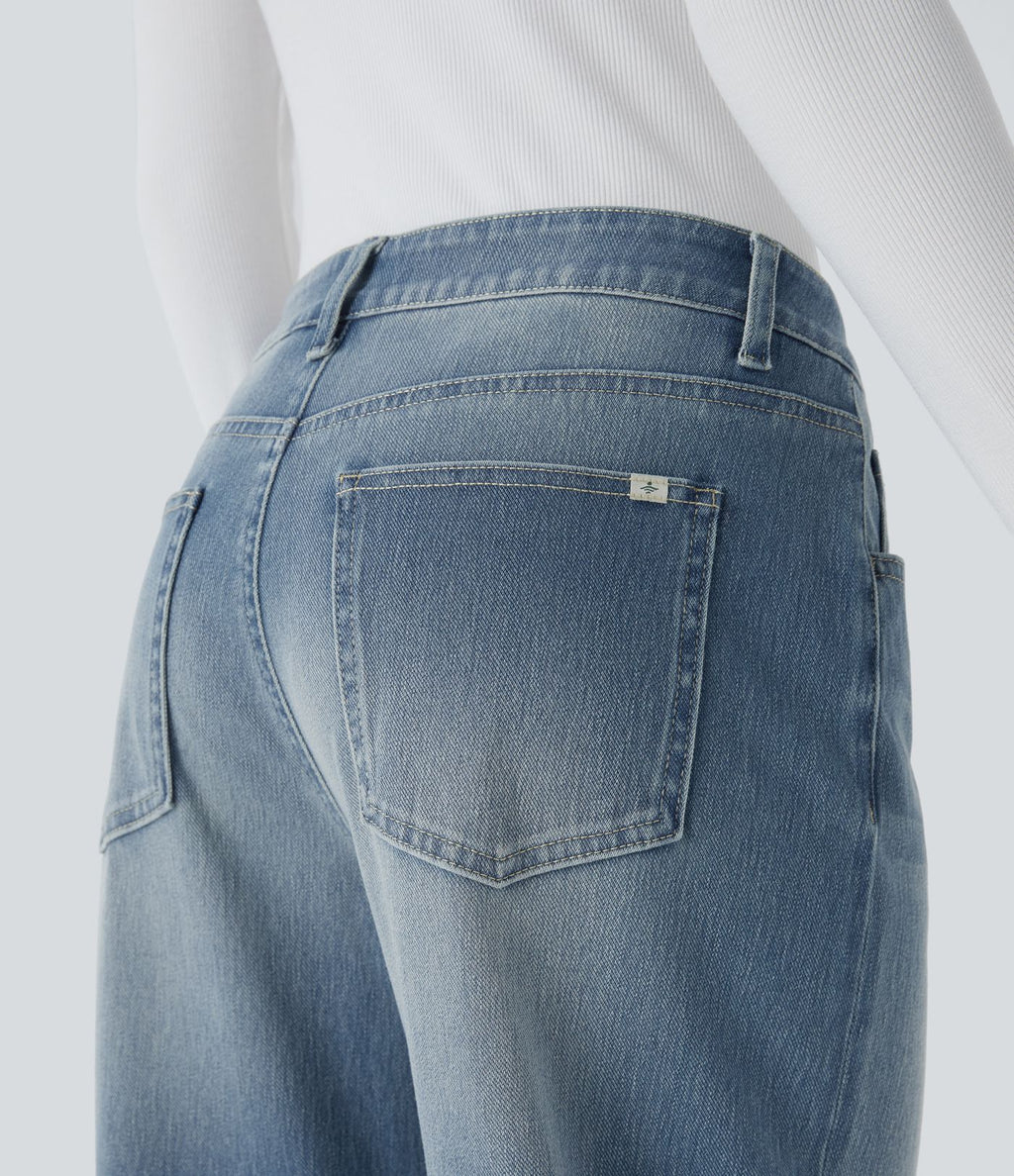 Jean boyfriend taille basse extensible délavé avec poches multiples Halara Flex™