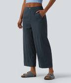 Pantalon barrel casual coupe tonneau taille mi-haute avec poches