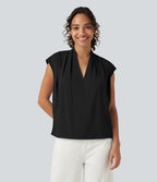 Blouse sans manches défroissage facile, col V, fronces et coupe boxy