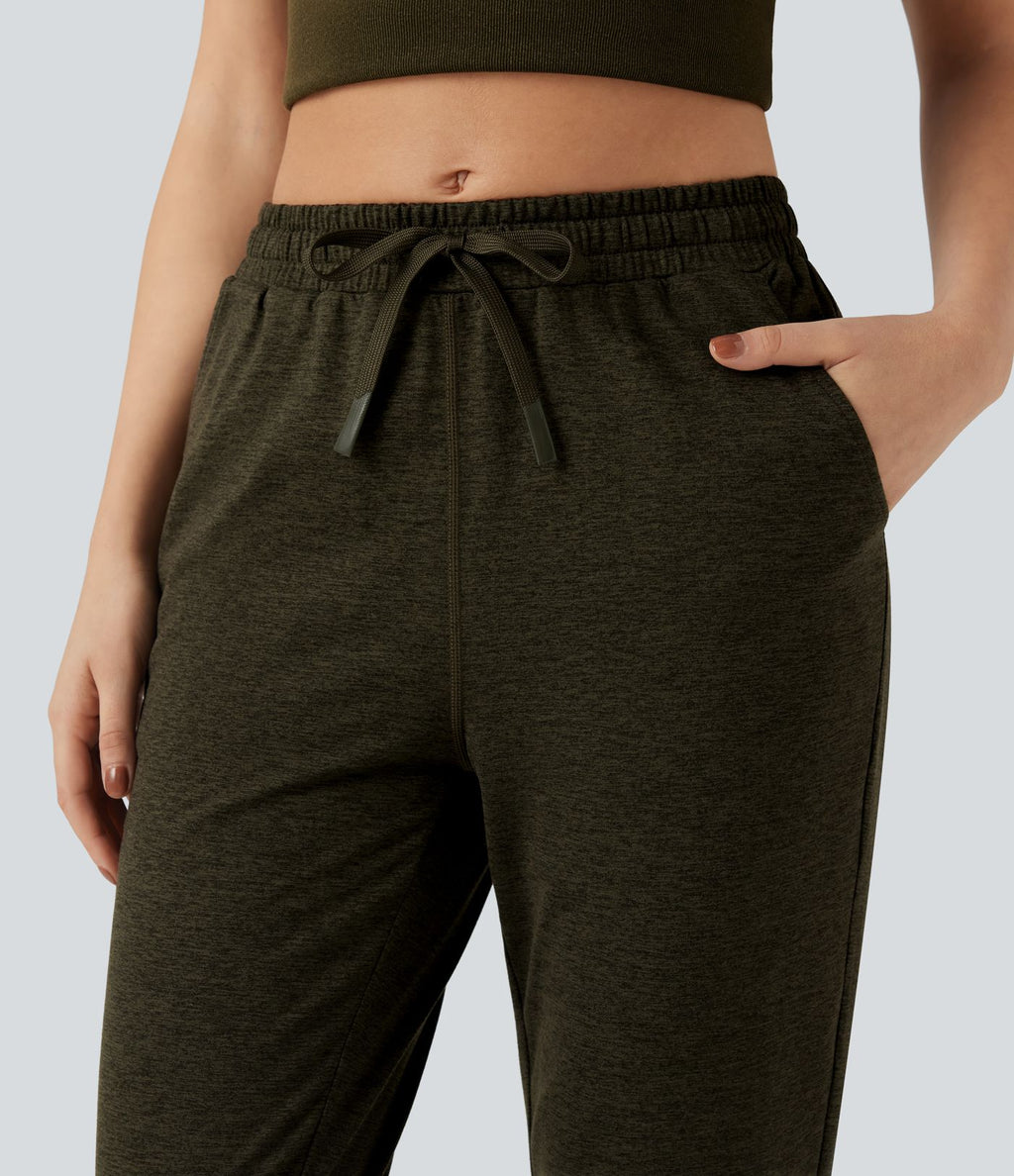 Pantalon jogging détente thermique chiné taille mi-haute séchage rapide avec cordon et poches - UPF40+