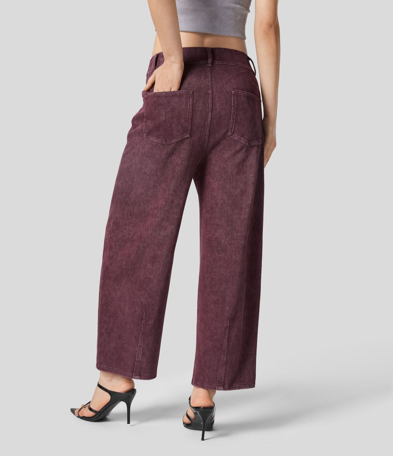 Halara Flex™ Jeans Causal Fuselés à Taille Mi-haute avec Plusieurs Poches en Tricot Extensible Coloré