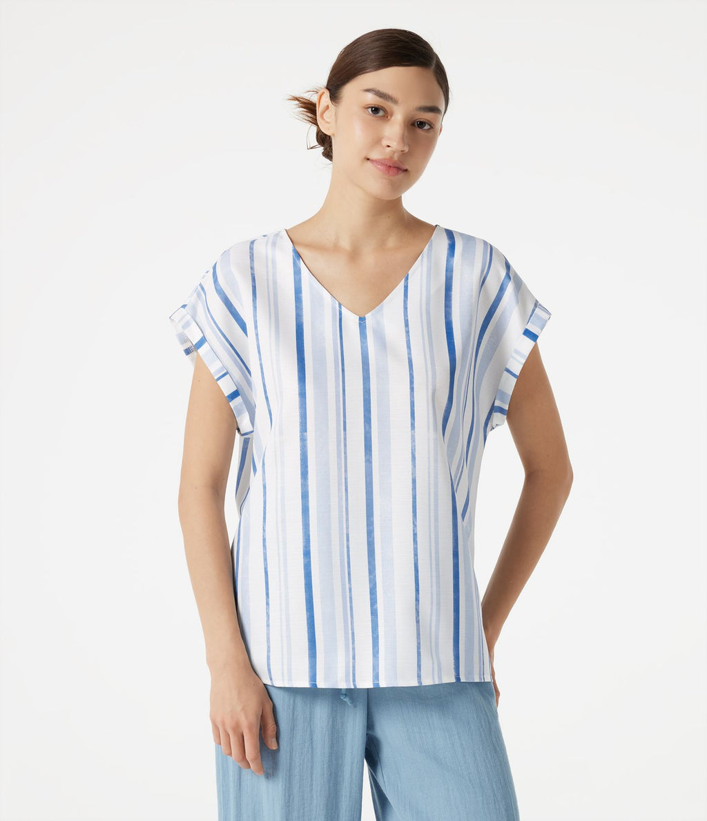 T-shirt casual col V à rayures et [manches cap]