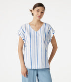 T-shirt casual col V à rayures et [manches cap]