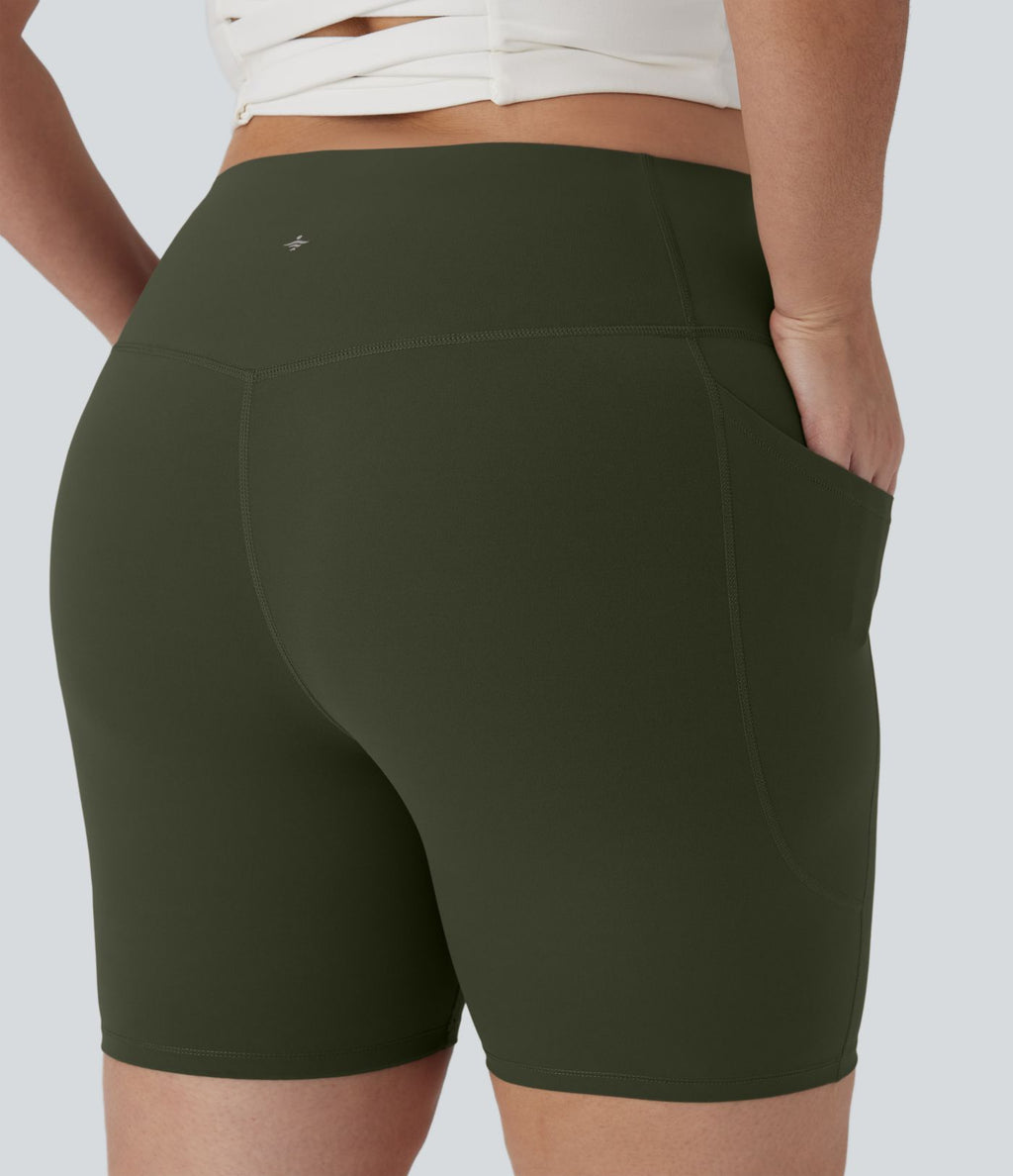 Short cycliste 17,5 cm d'entraînement gainant taille haute grande taille avec poches Halara UltraSculpt™