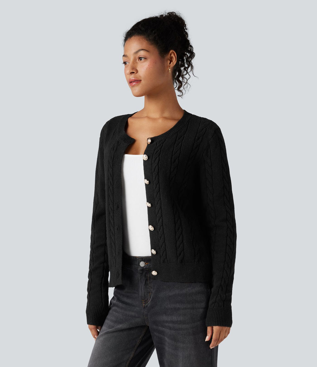 Cardigan tailleur col rond torsadé manches longues