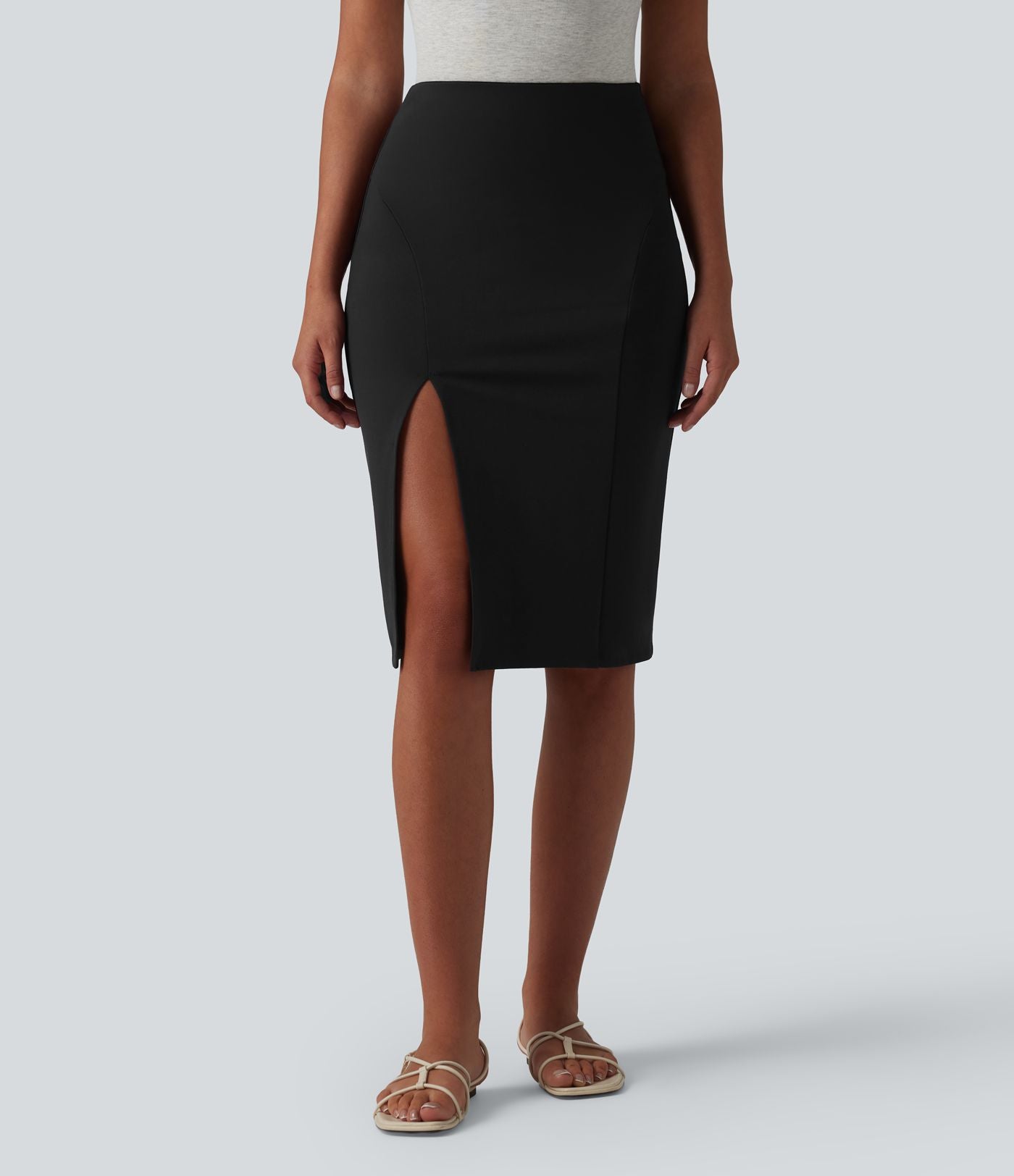 Jupe casual moulante taille haute longueur genou