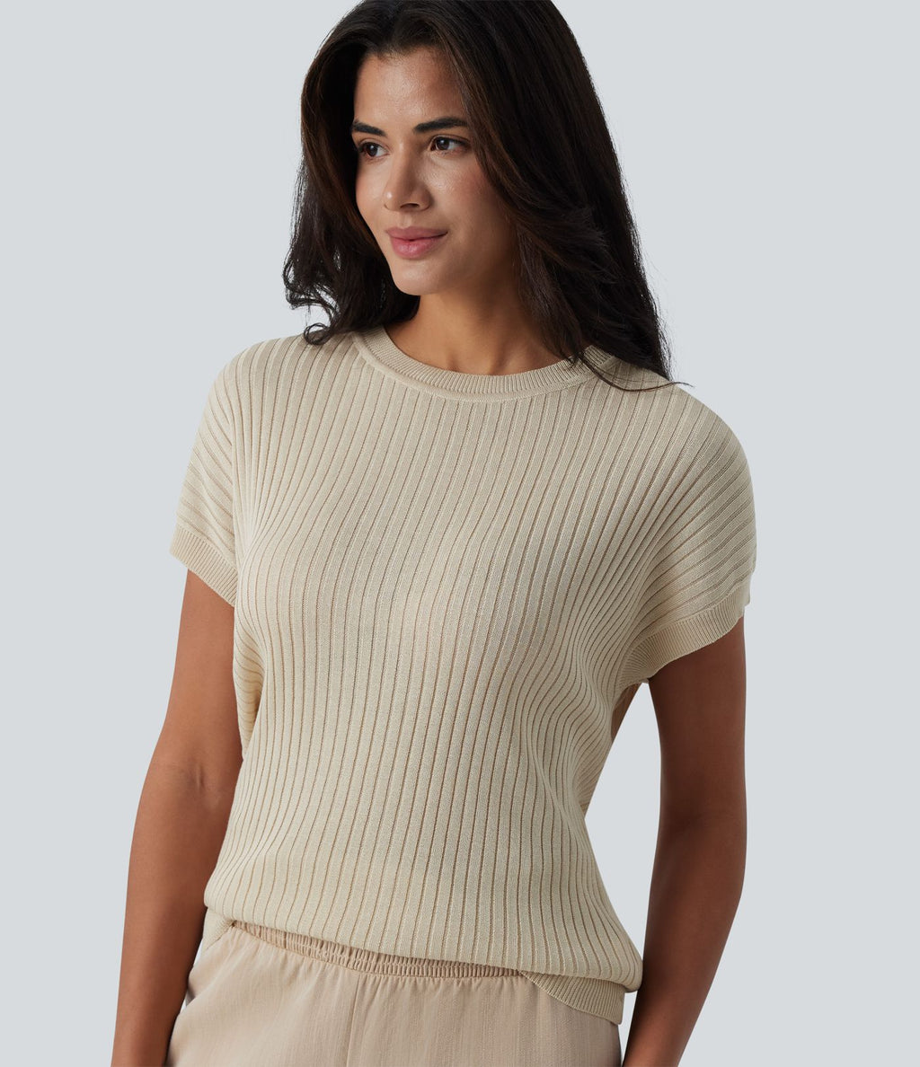 Pull casual col rond manches chauve-souris croisé dos nu