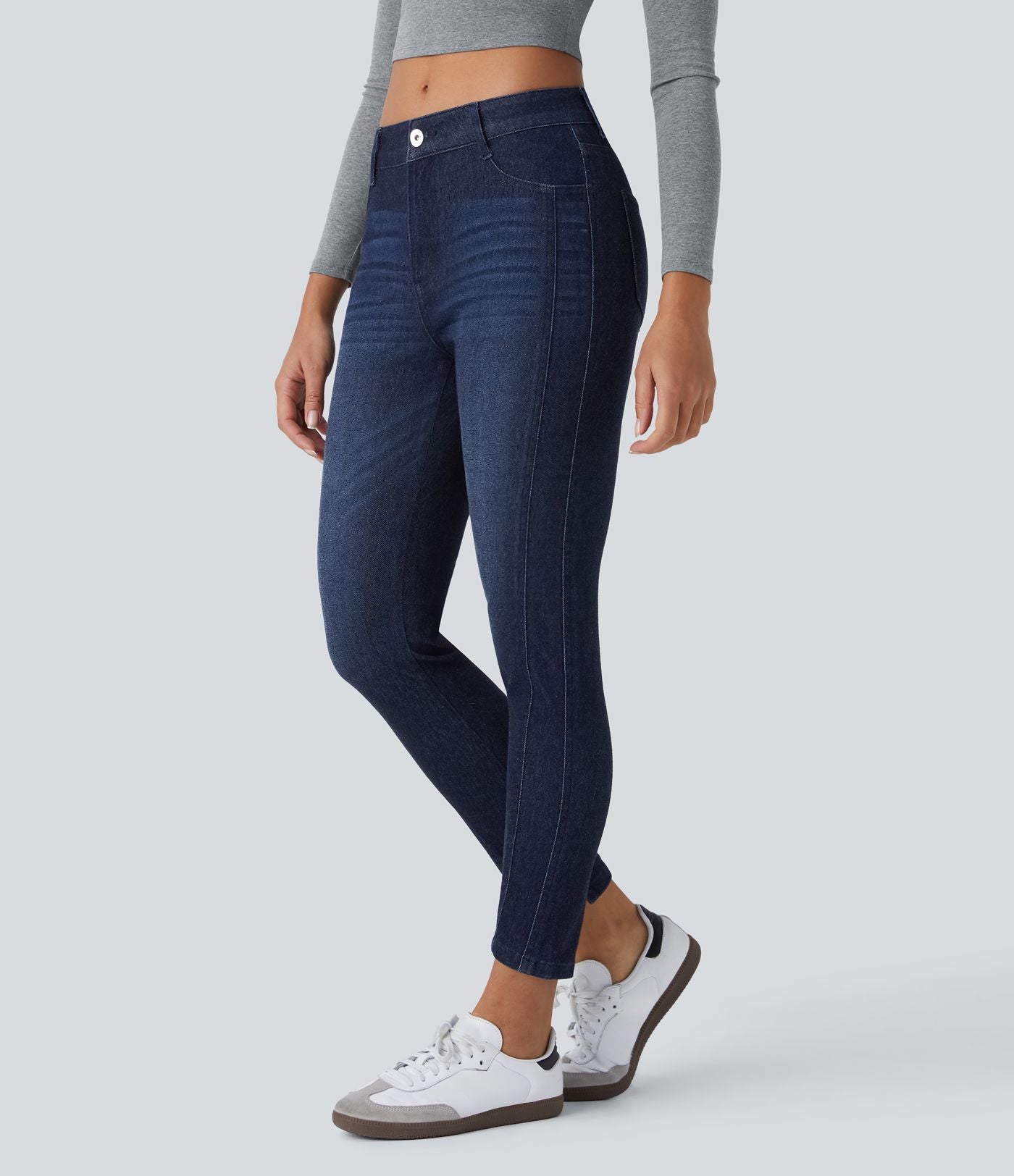Jean skinny 7/8 décontracté taille basse Halara Flex™ avec poches zippées