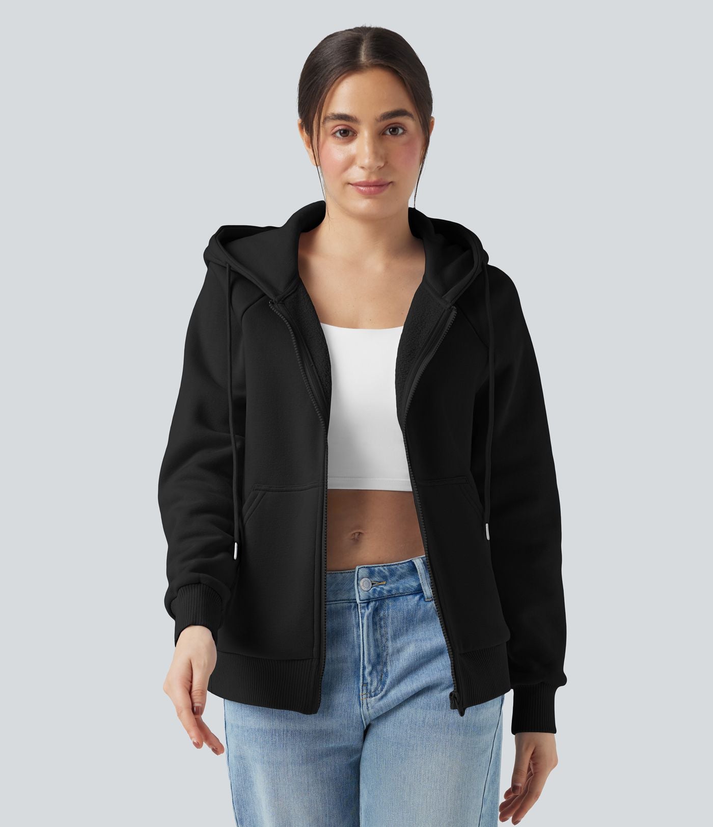 Sweat-shirt coton polaire à capuche cordon de serrage manches longues avec poches