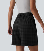 Short de travail ample à carreaux taille haute avec poches
