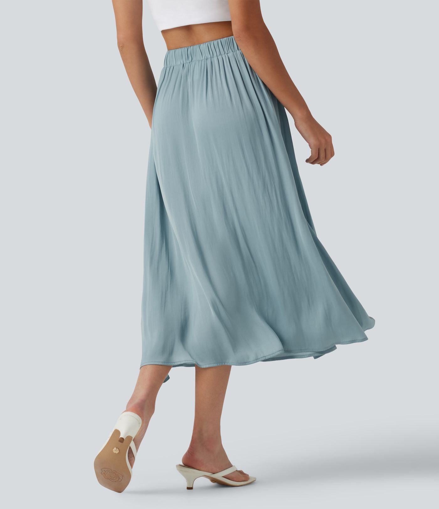 Jupe midi trapèze fluide, taille haute, décontractée