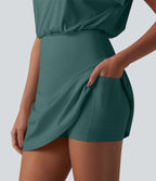 Robe de sport mini de yoga SoftlyZero™ Airy 2-en-1 effet frais InstantCool col rond à manches courtes, demi-zip et poches, accès facile Easy Peasy