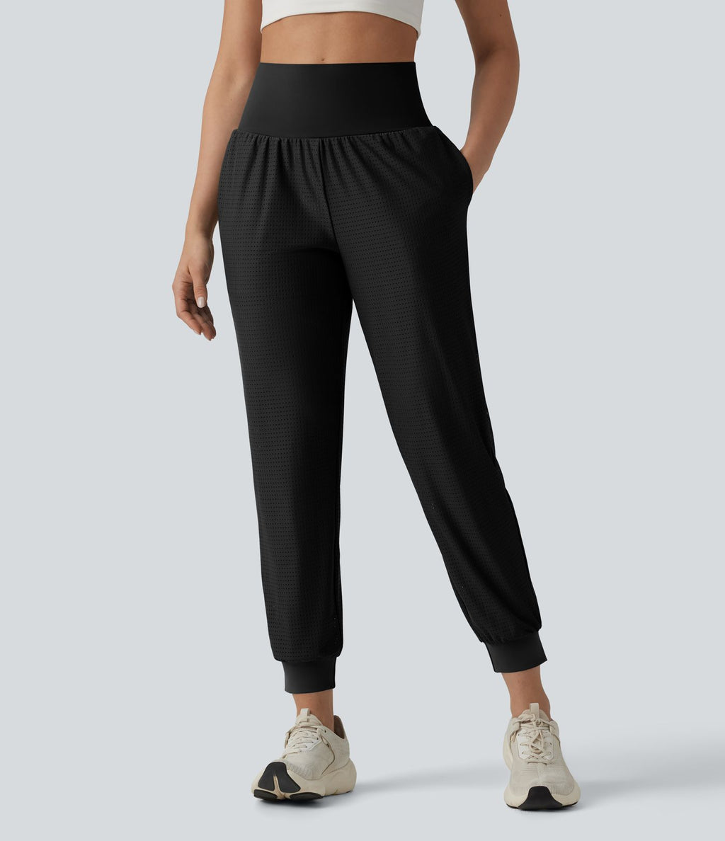 Jogging de yoga gainant taille haute avec œillets avec poches