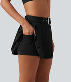 Jupe-short de danse micro-mini Breezeful™ taille mi-haute plissée avec ceinture, ourlet asymétrique, poche et séchage rapide