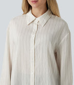 Chemise tailleur à manches longues à rayures mélange lin