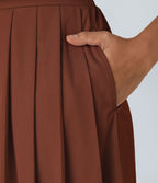 Combishort Fluide Col en V Plissée Manches Courtes Poche Latérale Gaufrée
