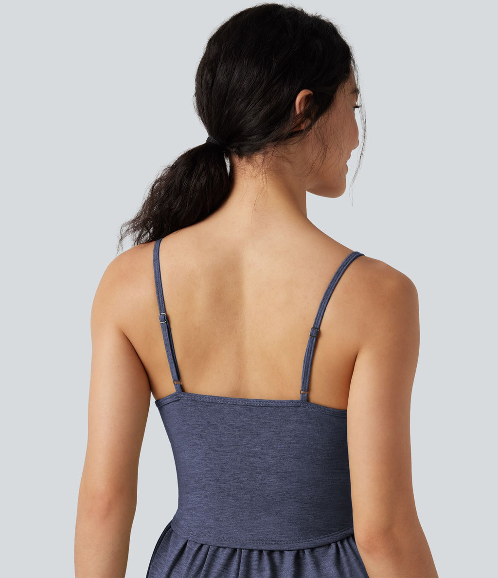 Combi-short casual 2-en-1 chiné froncé avec brassière intégrée et poches — Édition Easy Peasy